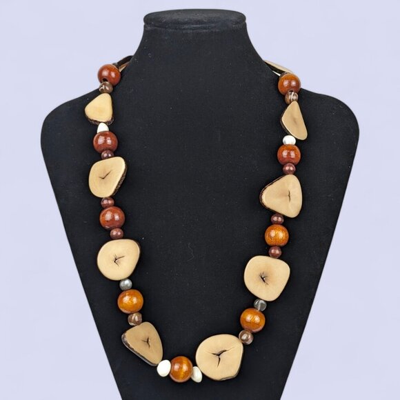 Vintage Tagua Nut & Pearl Beaded Necklace - Picture 2 of 7